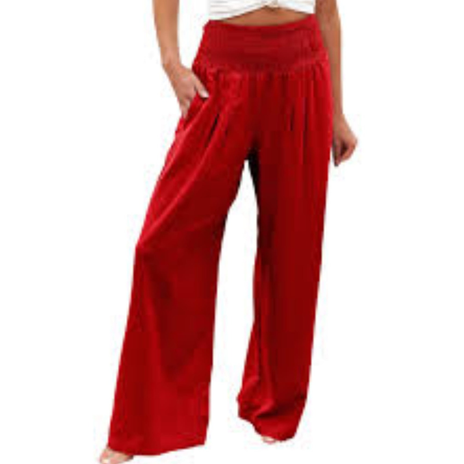 Naked Zebra Red Smocked Waist Wide Leg Flowy Palazzo Pants Womens Nwt (13)